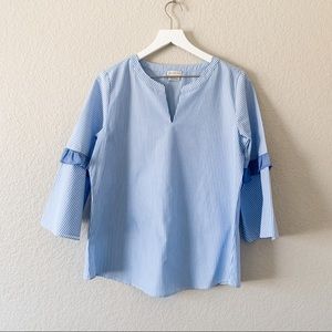 Van Heusen 3/4 Bell Sleeve Blue Striped Blouse